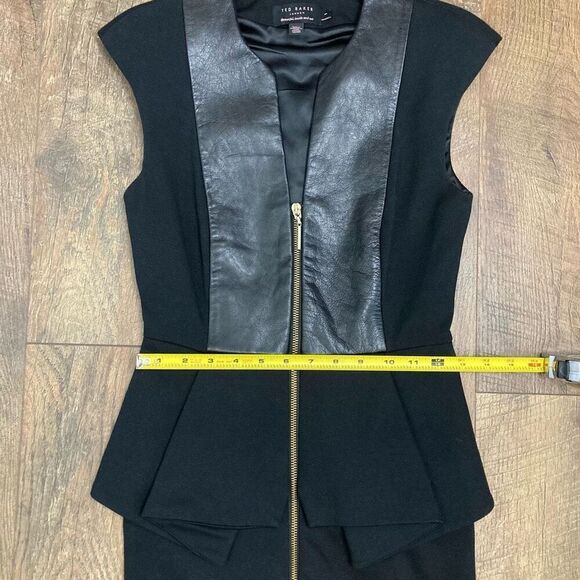 Ted Baker Rieta Black Leather Peplum Cap Sleeves Midi Dress Padded Shoulder US 4 - Picture 6 of 7